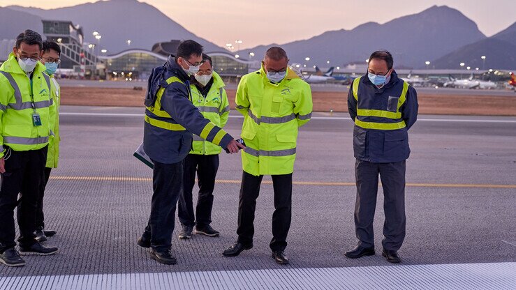Airport Authority Hong Kong and Civil Aviation Department conduct final inspection of the runway