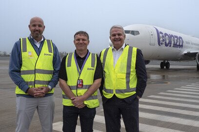 John Kinsman of Boeing, Tim Jordan of Bonza and Andrew Brodie of Sunshine Coast Airport